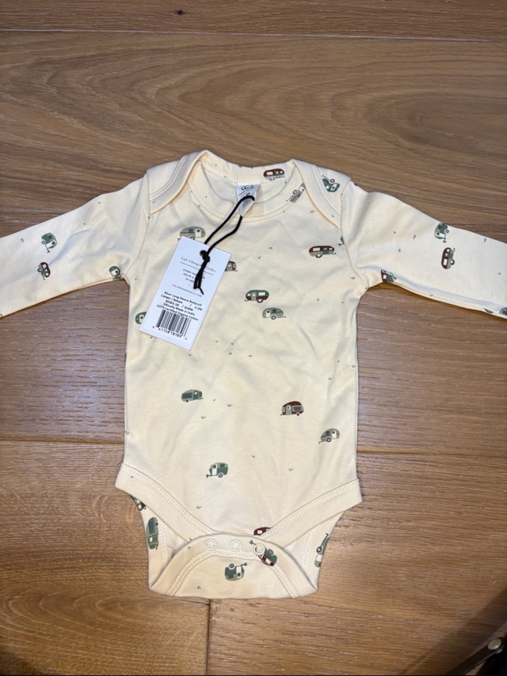 Colored Organics Baby Cream Camper Print Bodysuit - Cozy Long Sleeve 0-3m - Picture 5 of 9